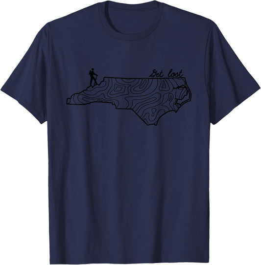 Hike North Carolina Hiking Topo Map Hiker Minimalist T-Shirt - T-Shirt | Navy