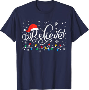 Funny Christmas Believe Santa Claus Christmas Men Women Kids T-Shirt - T-Shirt | Navy