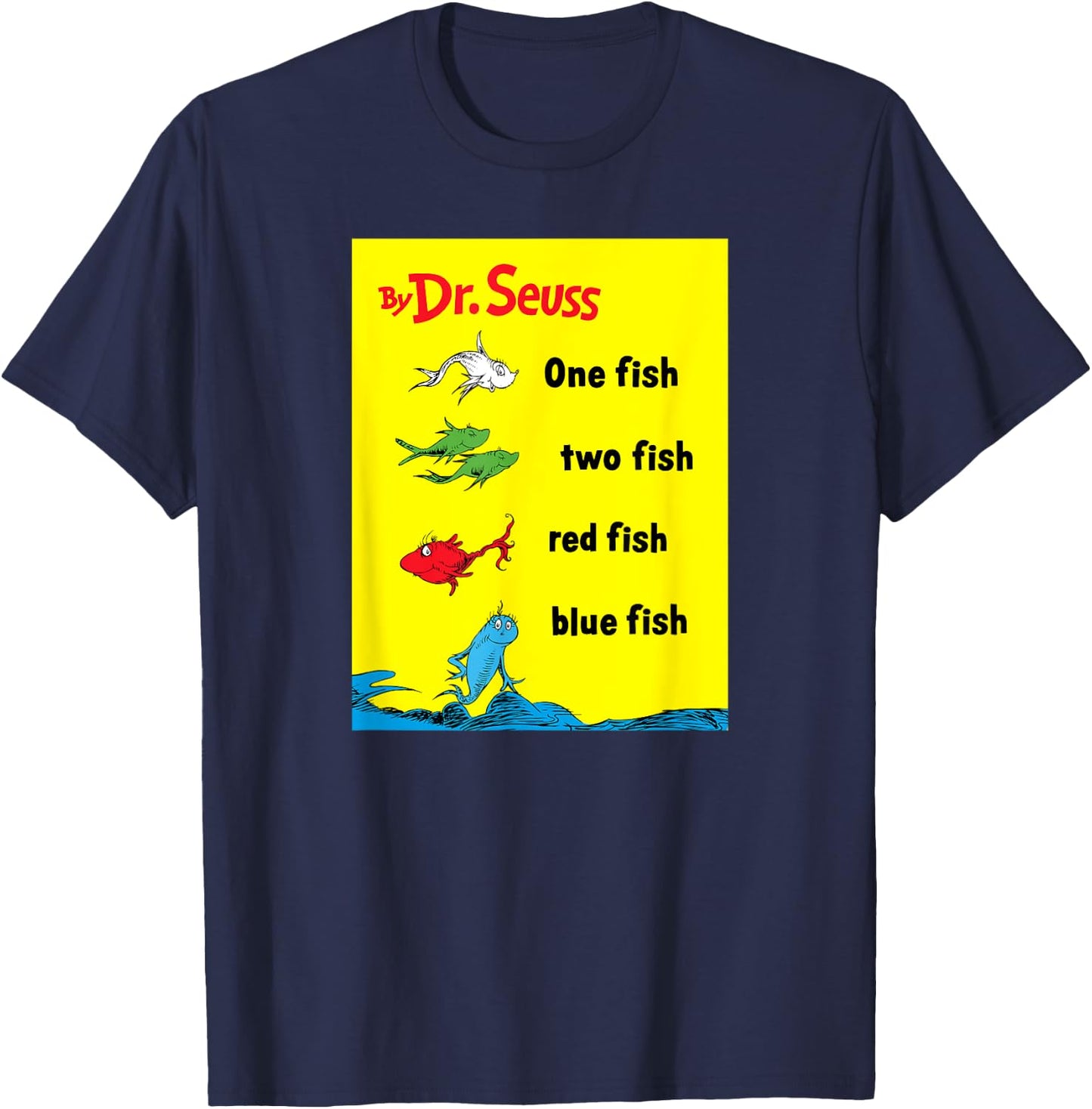Dr. Seuss One Fish Two Fish Book Cover T-Shirt - T-Shirt | Navy