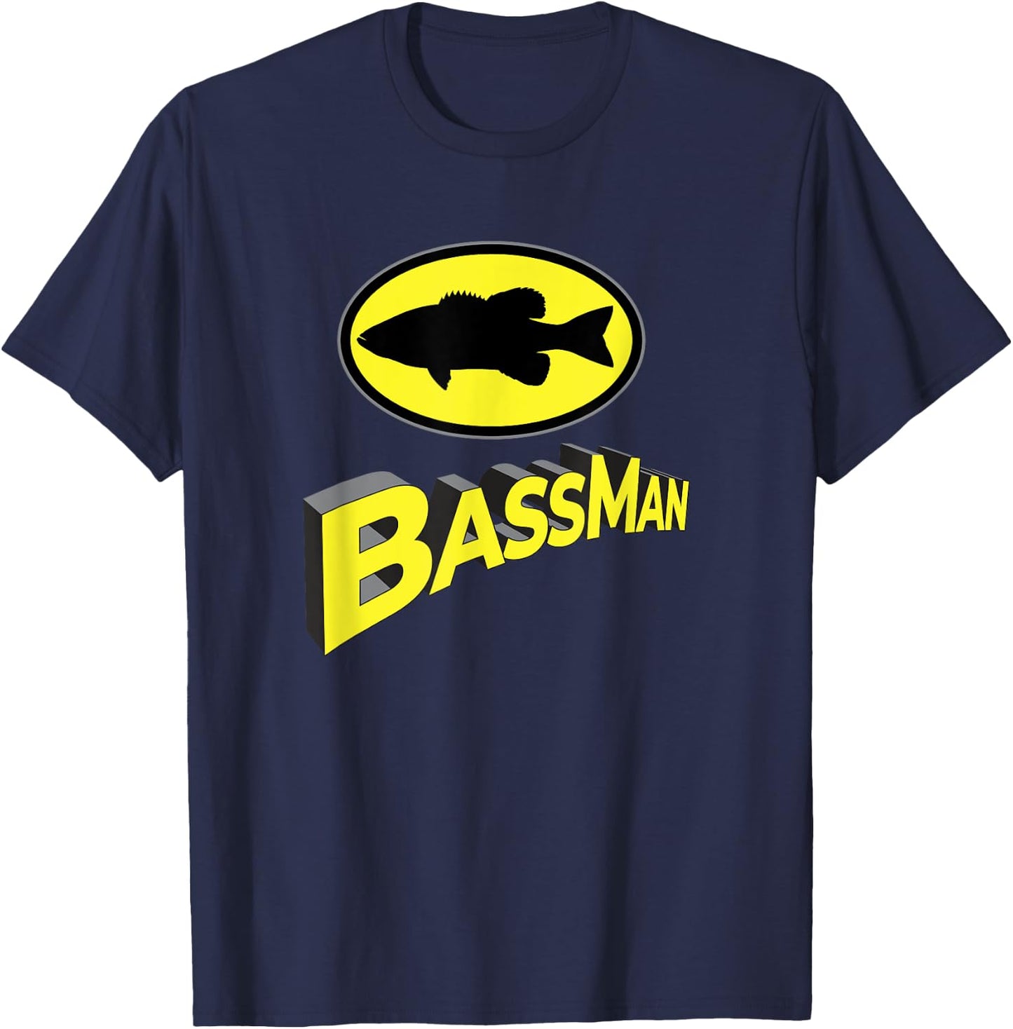 Classic Bass Man Fishing Design Men Superhero Novelty T-Shirt - T-Shirt | Navy