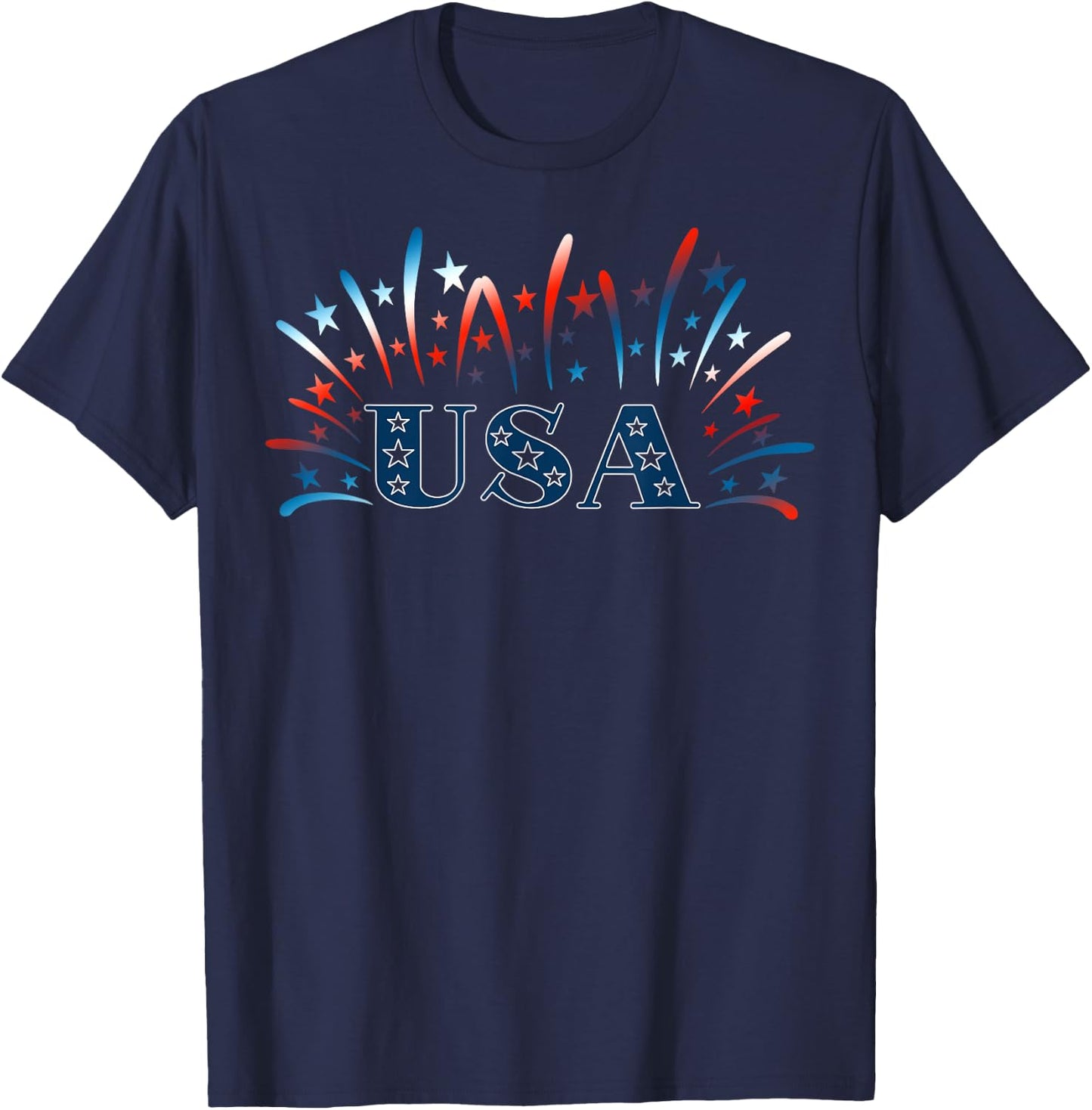 Beautiful Fireworks Patriotic July 4th USA T-Shirt - T-Shirt | Navy