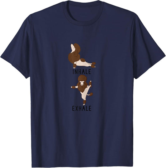 Inhale Exhale Brown Poodle Yoga Dog Shirt T-Shirt - T-Shirt | Navy