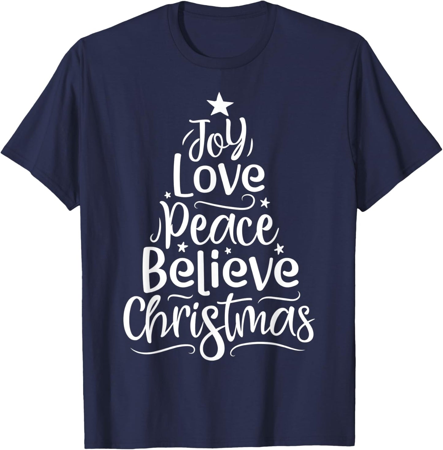 Joy Love Peace Believe Christmas Boys Kids Girls Xmas Tree T-Shirt - T-Shirt | Navy