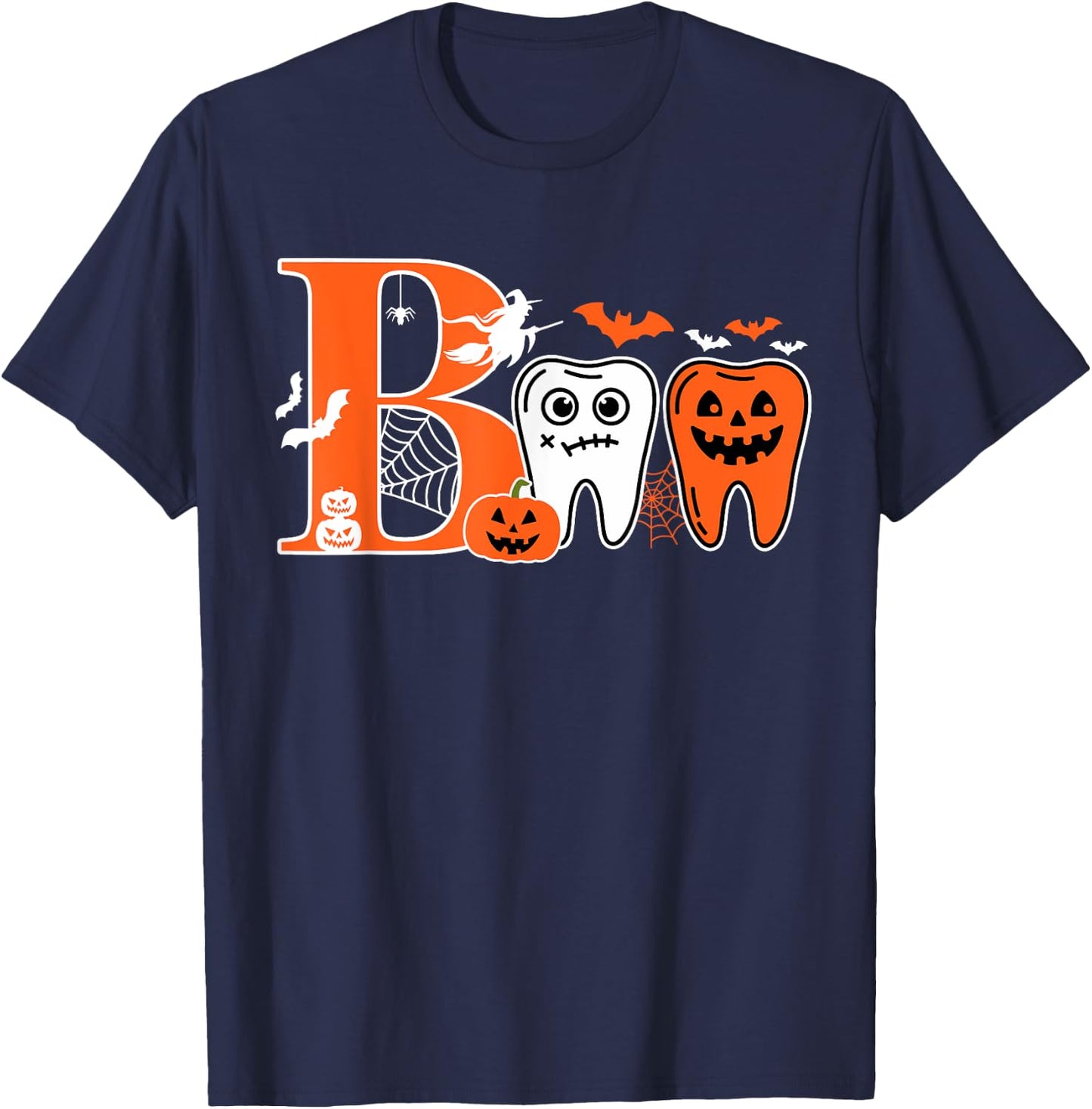 Boo Teeth Pumpkin Dentist Dental Hygienist Halloween Costume T-Shirt - T-Shirt | Navy