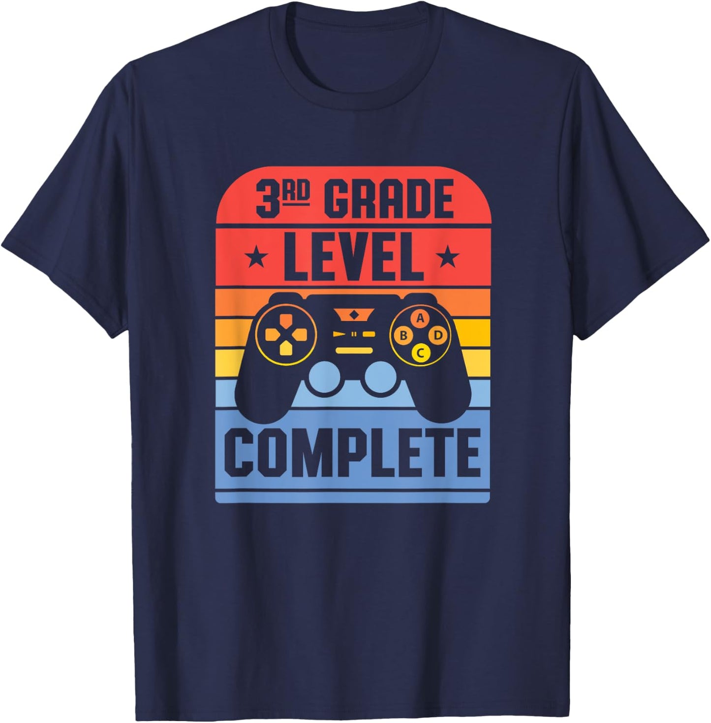 3rd Grade Level Complete Graduation Gamer Last Day Of School T-Shirt - T-Shirt | Navy