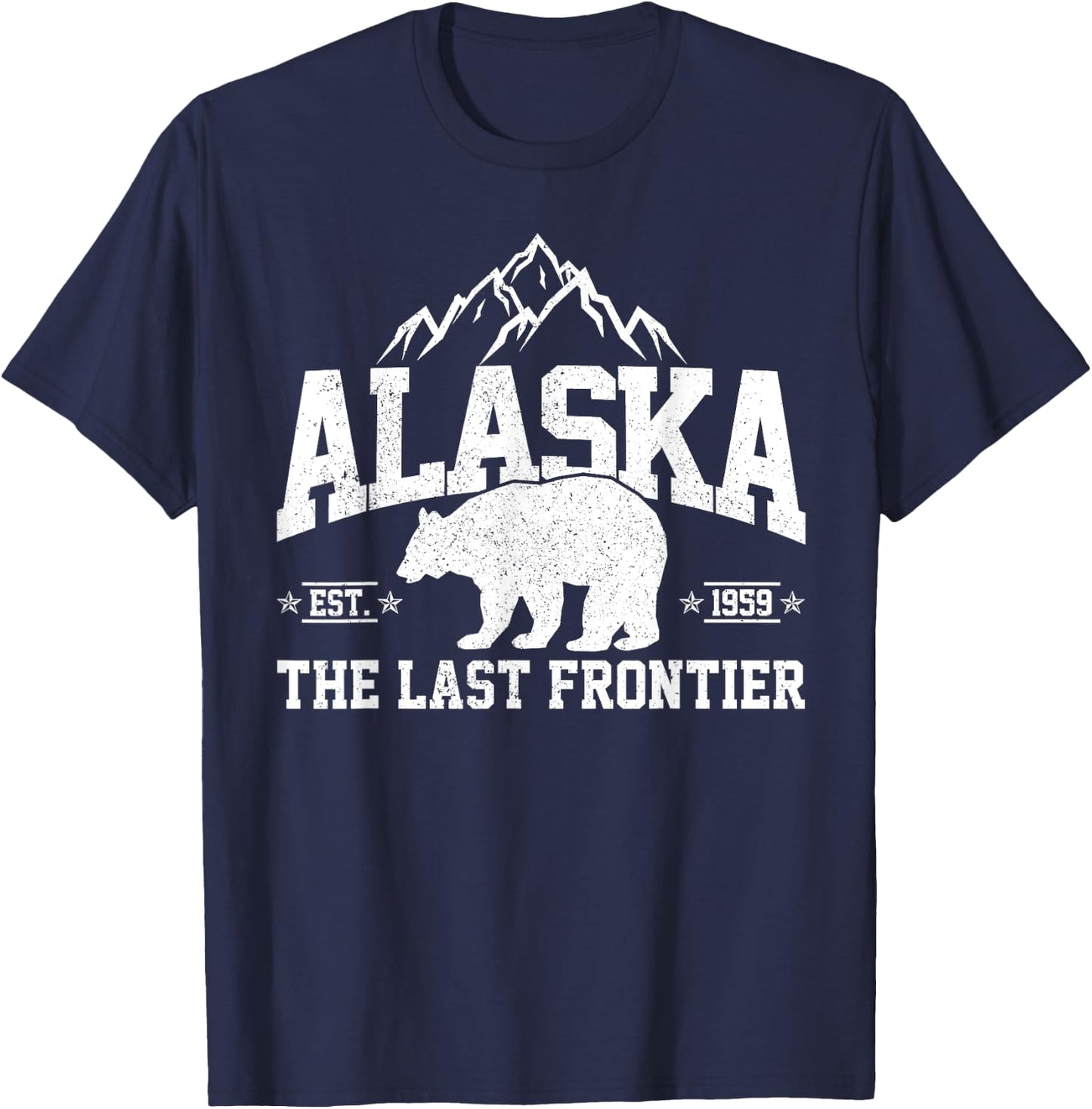 Alaska The Last Frontier EST 1959 Grizzly Bear Mountains T-Shirt - T-Shirt | Navy