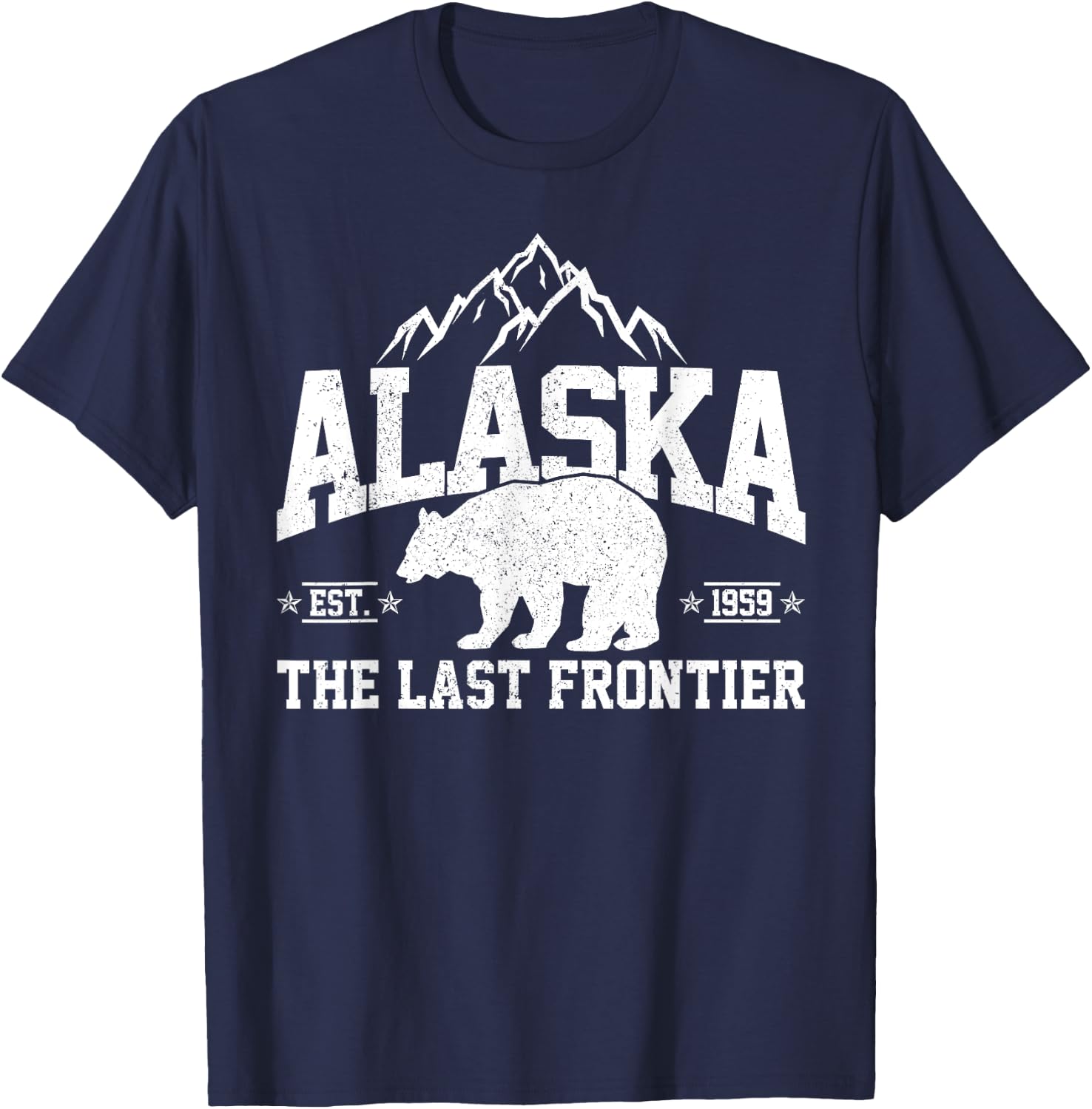 Alaska The Last Frontier EST 1959 Grizzly Bear Mountains T-Shirt - T-Shirt | Navy