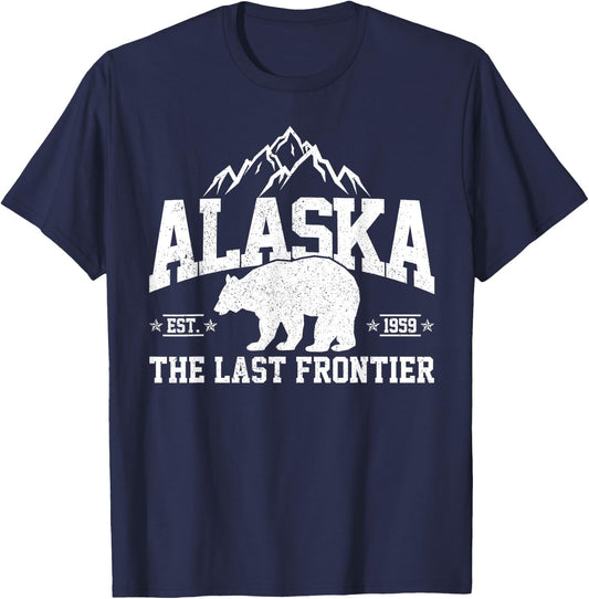 Alaska The Last Frontier EST 1959 Grizzly Bear Mountains T-Shirt - T-Shirt | Navy