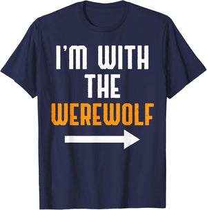 I'm With The Werewolf Shirt Costume Funny Halloween Couple T-Shirt - T-Shirt | Navy