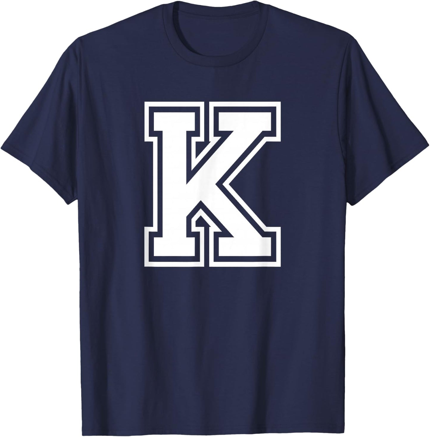 Letter K Name Initial Varsity Alphabet Monogram T-Shirt - T-Shirt | Navy