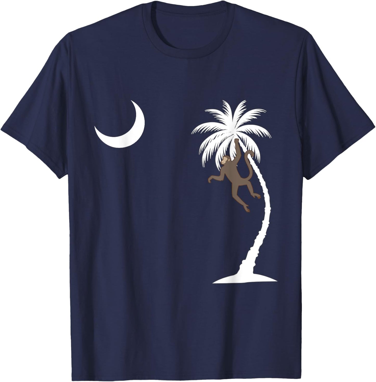 Monkey in a Palm Tree looking at a crescent moon SC Flag T-Shirt - T-Shirt | Navy