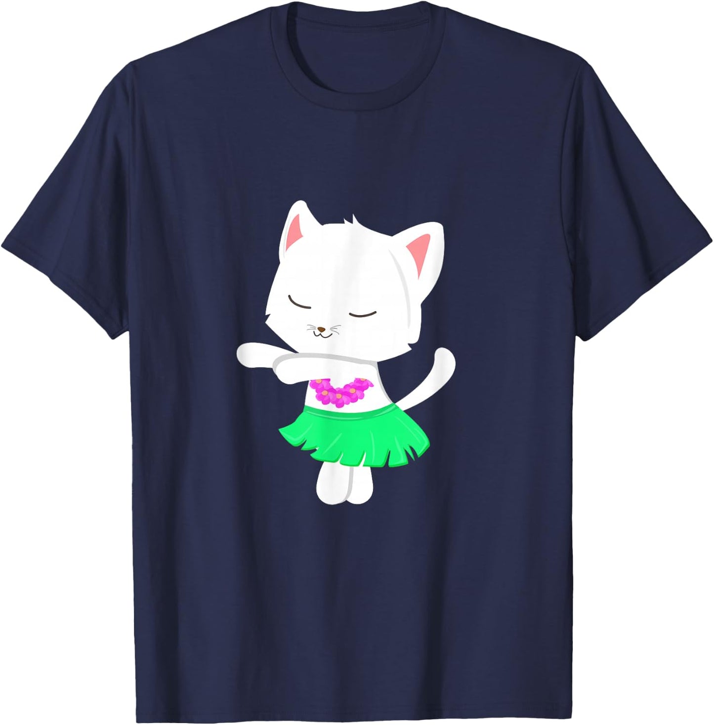 Cat Hawaiian Dance Hula Kitty Men Women Girls Kids T-Shirt - T-Shirt | Navy