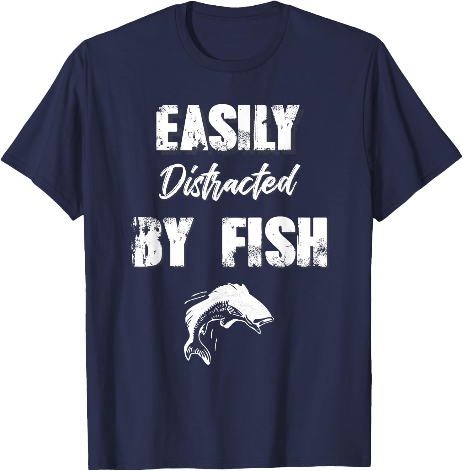 Easily Distracted By Fish Kids Fishing Gift T-Shirt - T-Shirt | Navy