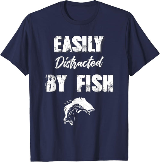 Easily Distracted By Fish Kids Fishing Gift T-Shirt - T-Shirt | Navy
