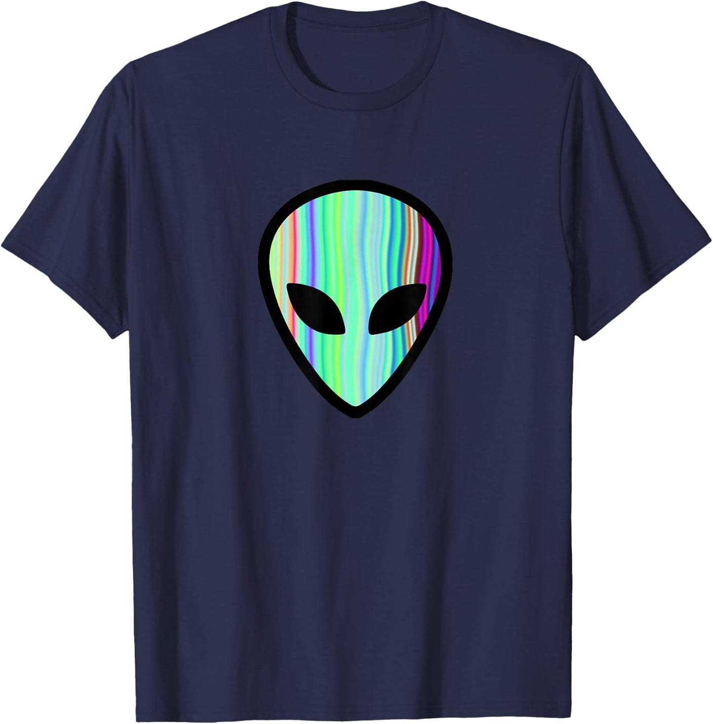 Alien Head - Holographic Cute UFO T-Shirt - T-Shirt | Navy