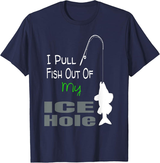 Walleye Fishing T Shirt Gift Funny Icehole Icefishing T-Shirt - T-Shirt | Navy