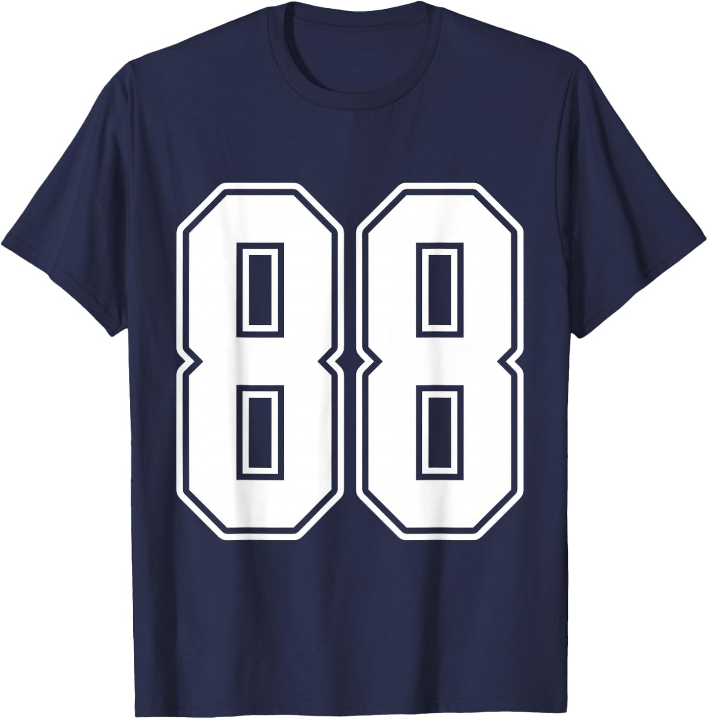 #88 White Outline Number 88 Sports Fan Jersey Style T-Shirt - T-Shirt | Navy