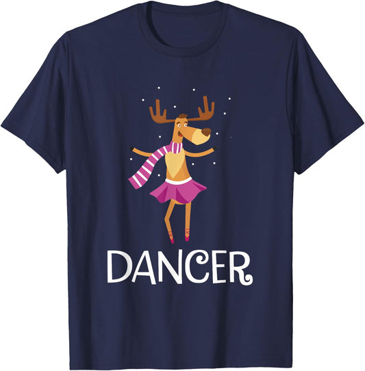 Dancer Prancer Christmas Dancing Reindeer T-Shirt - T-Shirt | Navy