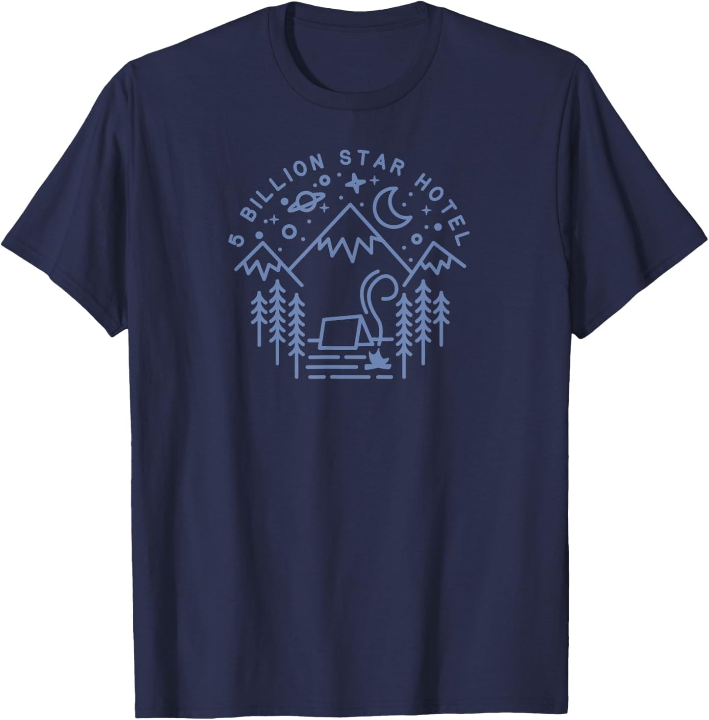 Camping Shirt 5 Billion Star Hotel Line Art Hiking Gift 2 T-Shirt - T-Shirt | Navy