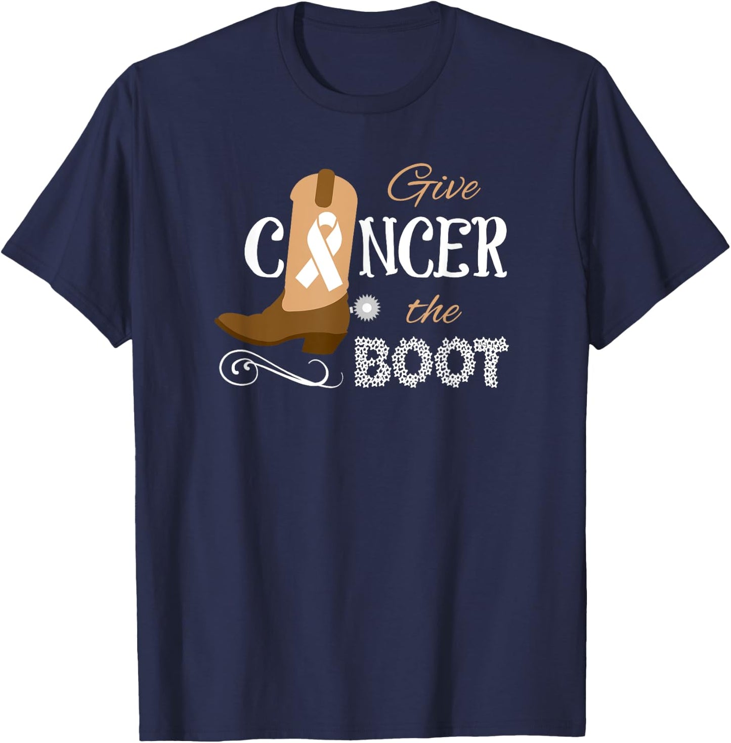 Give Cancer the Boot Kick Ribbon Pun T-Shirt - T-Shirt | Navy