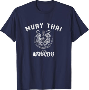 Muay Thai Twin Tiger Kickboxing MMA Gift - White T-Shirt - T-Shirt | Navy