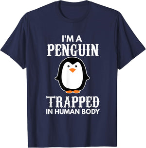 Funny Animal Designs For Kids, Men And Women I'm A Penguin Trapped In Human Body Penguin Bird Kids Black Cartoon T-Shirt - T-Shirt | Navy