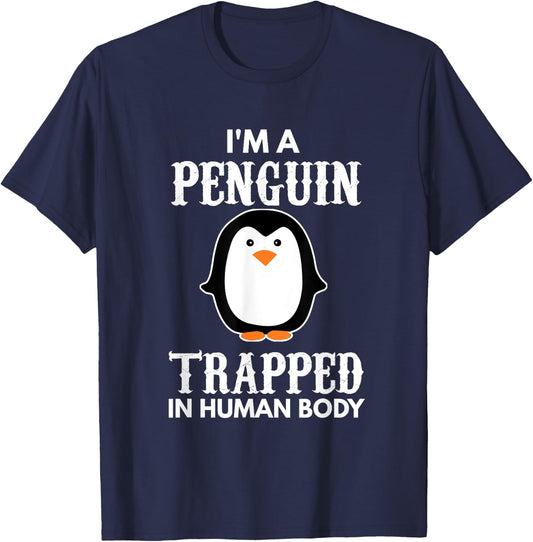 Funny Animal Designs For Kids, Men And Women I'm A Penguin Trapped In Human Body Penguin Bird Kids Black Cartoon T-Shirt - T-Shirt | Navy