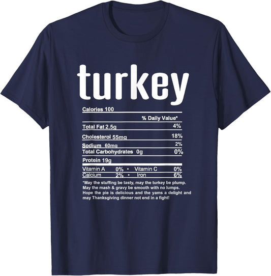 Funny Family Thanksgiving Nutritional Facts Labels Brown Adult Thanksgiving Christmas Turkey Nutritional Facts T-Shirt - T-Shirt | Navy