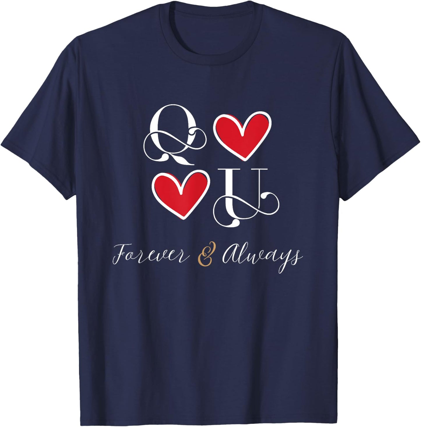 Q&U Couple Initials, Dating, Wedding, Anniversary, Matching T-Shirt - T-Shirt | Navy