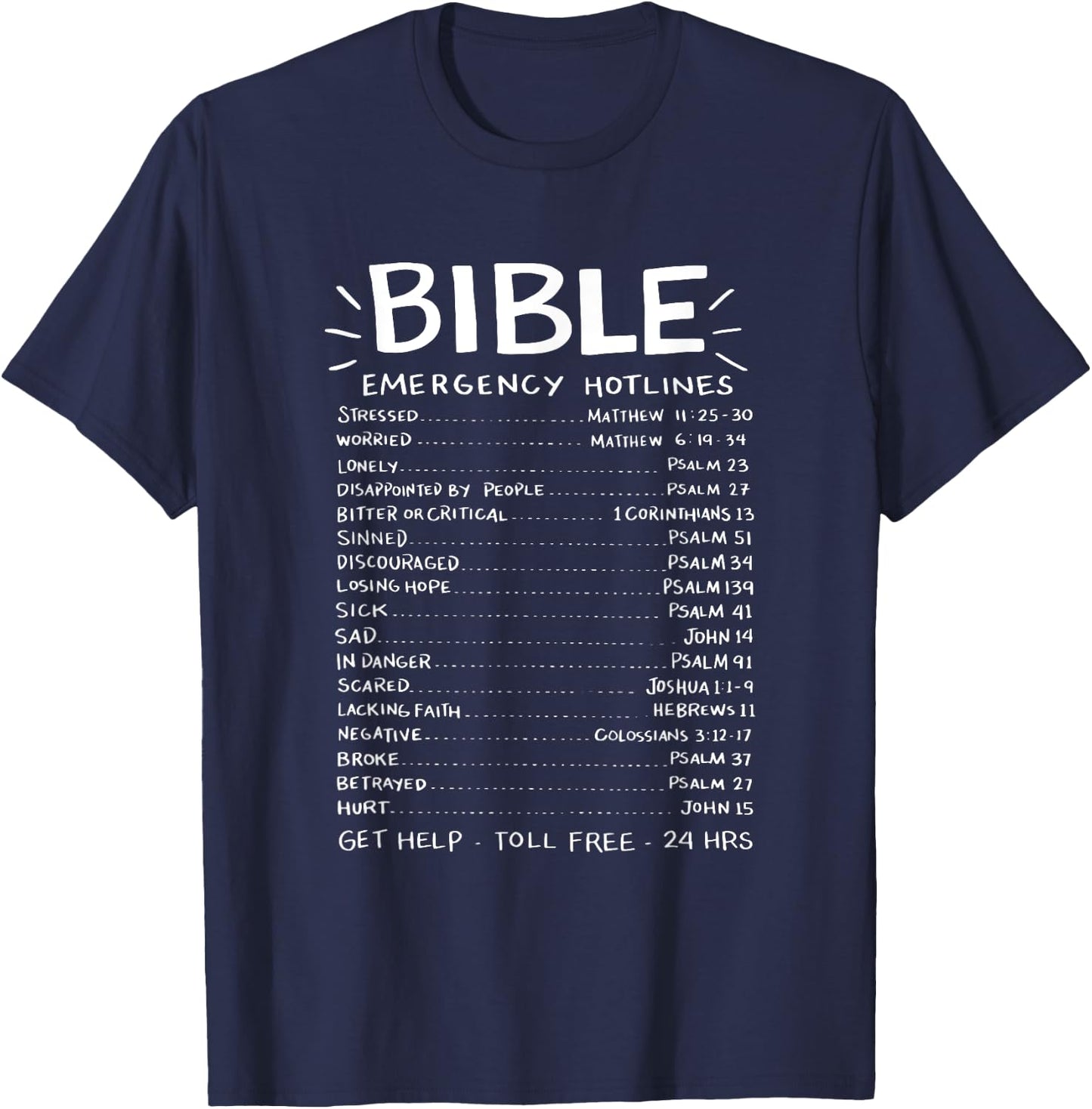 Christianity Bible Emergency Hotlines | Men Women T-Shirt - T-Shirt | Navy