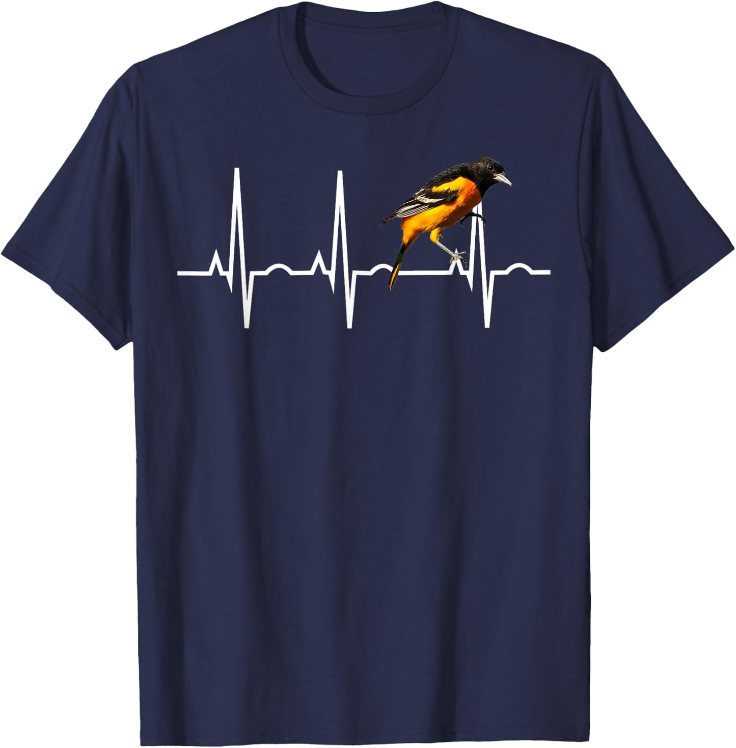 Oriole Shirt for Birders - Baltimore Oriole Heartbeat T-Shirt - T-Shirt | Navy