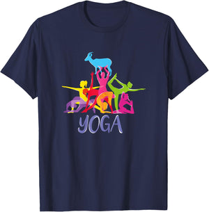 Yoga Goat Funny Farming Sport Shirt. Downward Face Pose T-Shirt - T-Shirt | Navy