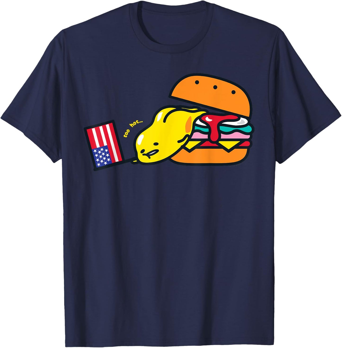 Gudetama Summer Too Hot USA Hamburger T-Shirt - T-Shirt | Navy