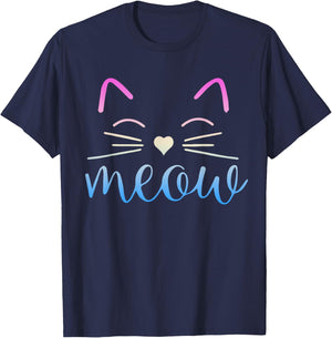 Meow Cute Cat Face Funny Quote for Cat fans T-Shirt - T-Shirt | Navy