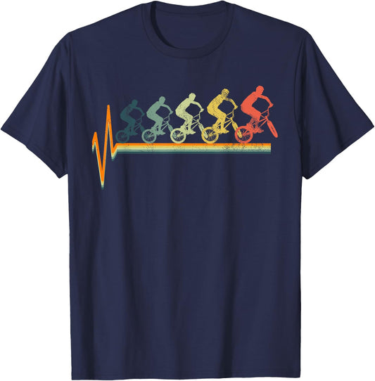 BMX Heartbeat Biker Stunt Love Gift T-Shirt - T-Shirt | Navy