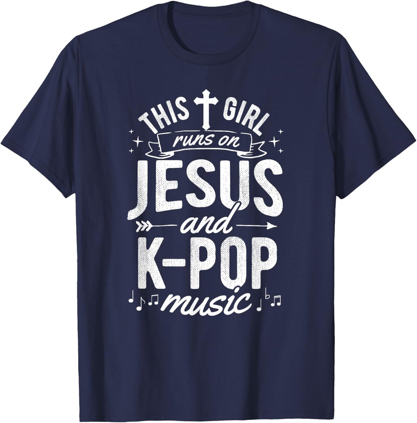Korean K-Pop Girl Women Gift Runs On Jesus T-Shirt - T-Shirt | Navy