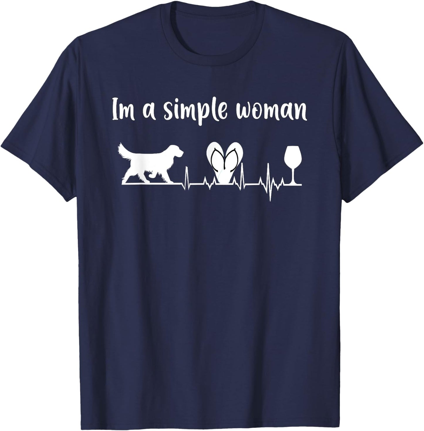 Im a simple woman Labrador Wine Flip Flops Dog EKG Gift T-Shirt - T-Shirt | Navy