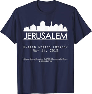 Jerusalem Israel Israeli Embassy, USA United States America T-Shirt - T-Shirt | Navy