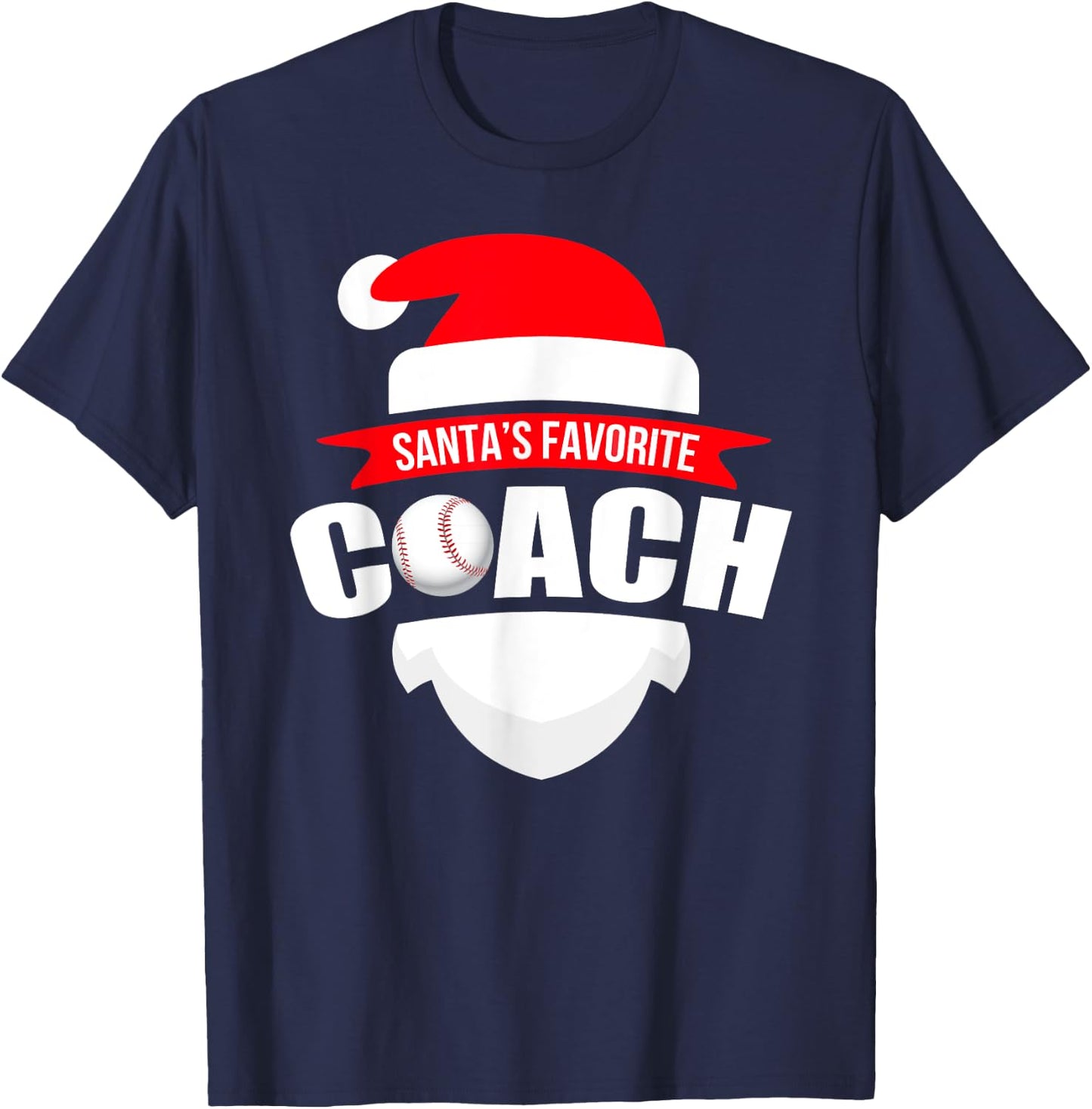 Santa's Favorite Baseball Coach Funny Christmas T-Shirt - T-Shirt | Navy