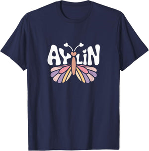 Aylin Butterfly - Personalized Cute Name Word Art T-Shirt - T-Shirt | Navy