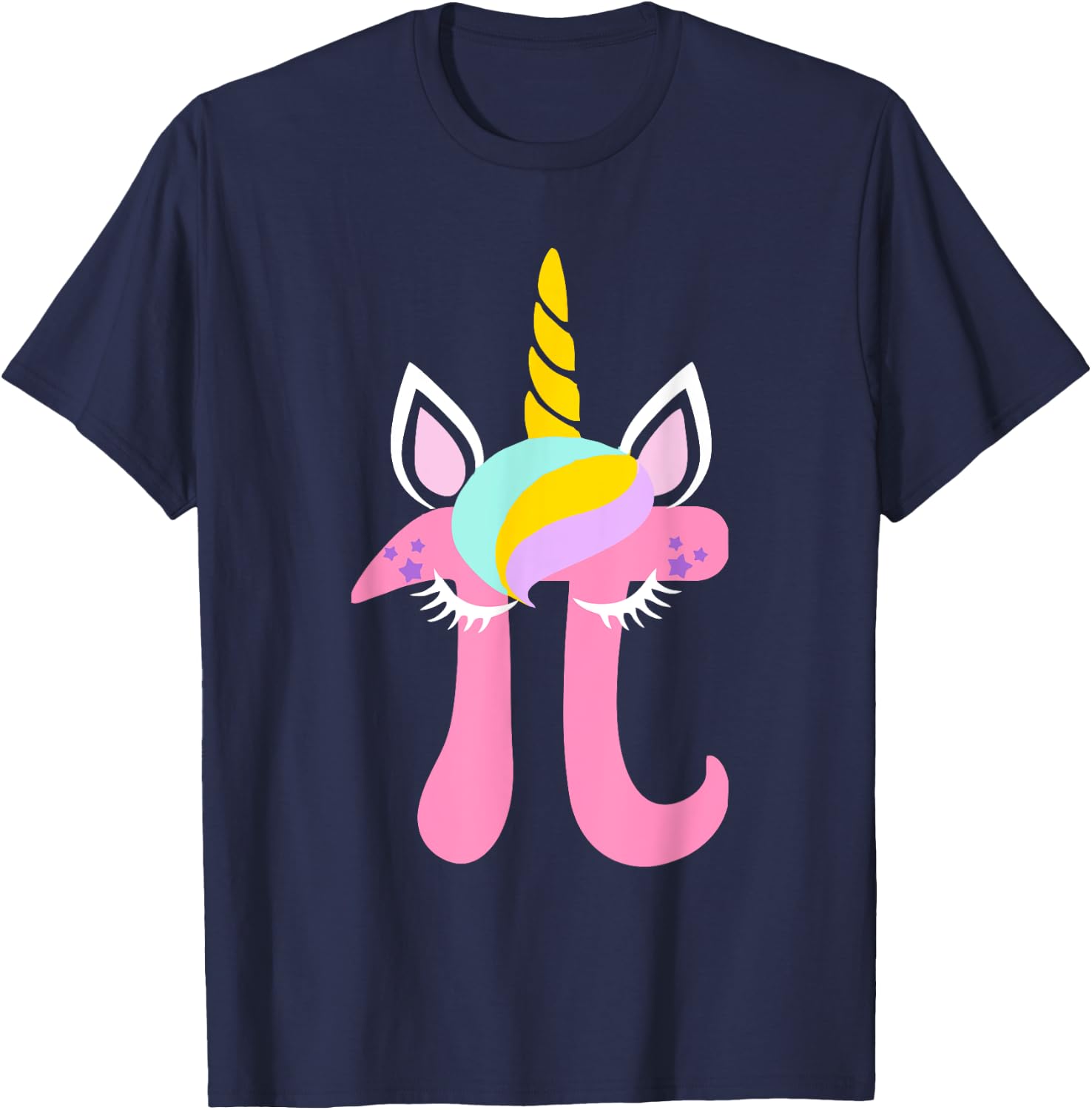 Unicorn Pi Symbol Funny Math Nerd Women Kids T Shirt T-Shirt - T-Shirt | Navy