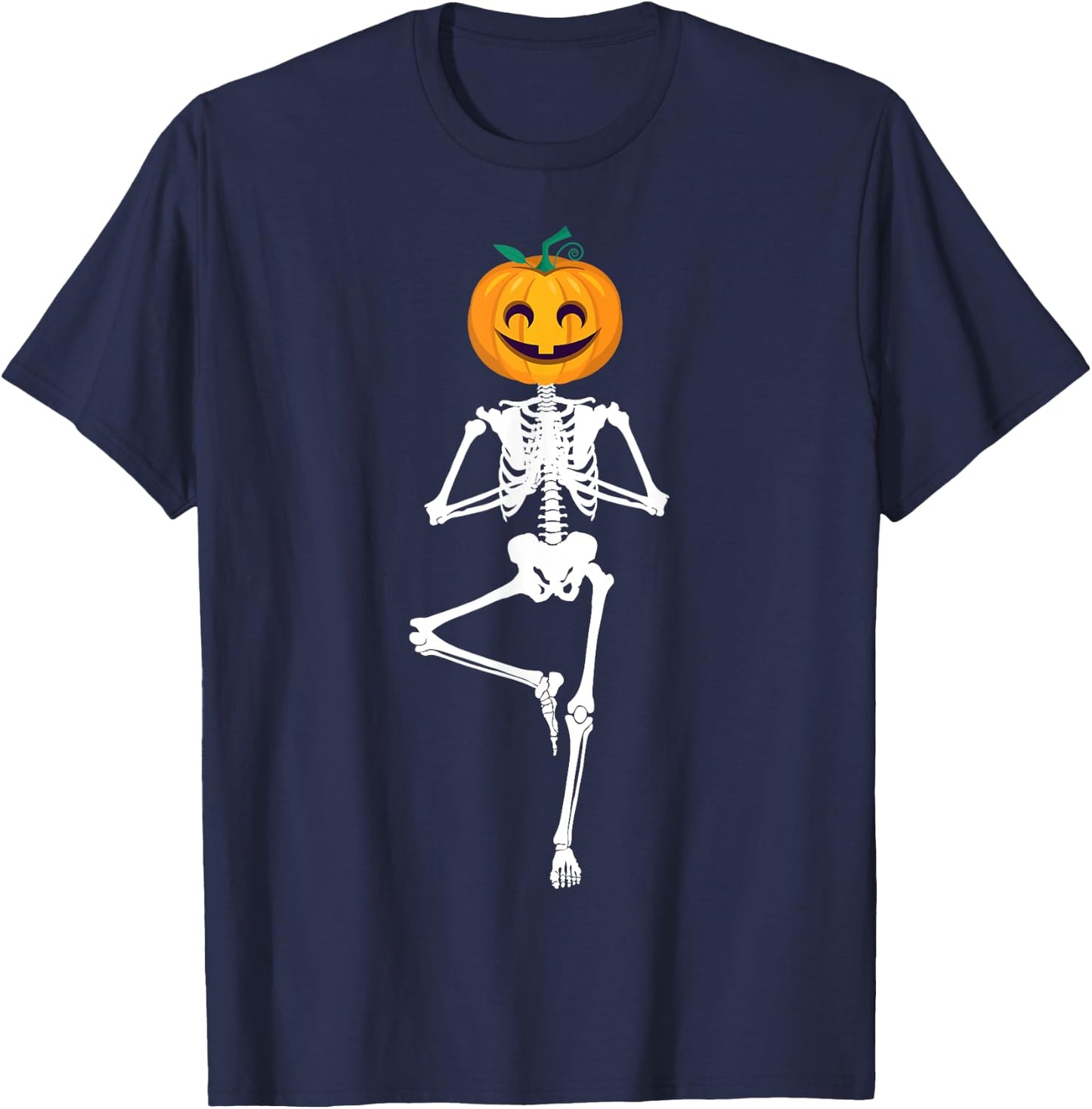 Halloween Pumpkin skeleton Yoga Zen Meditation Gift T-Shirt - T-Shirt | Navy
