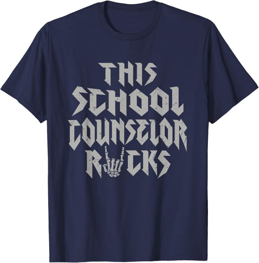 This School Counselor Rocks Rock Music Lover T-Shirt - T-Shirt | Navy