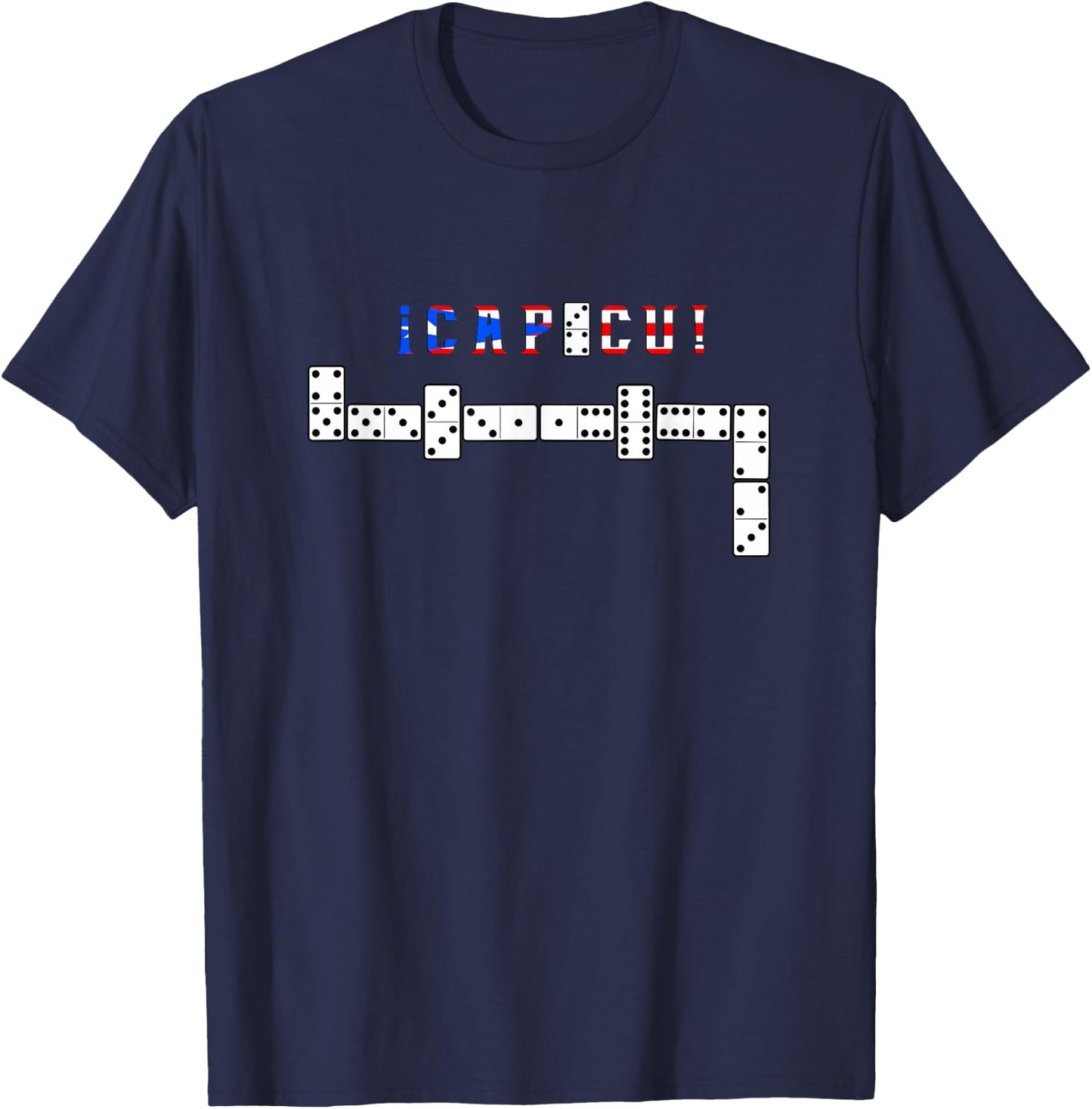 Dominoes Player Gifts By Vibes Capicu Dominoes - Black, -Adults, Short Sleeve, Small T-Shirt - T-Shirt | Navy