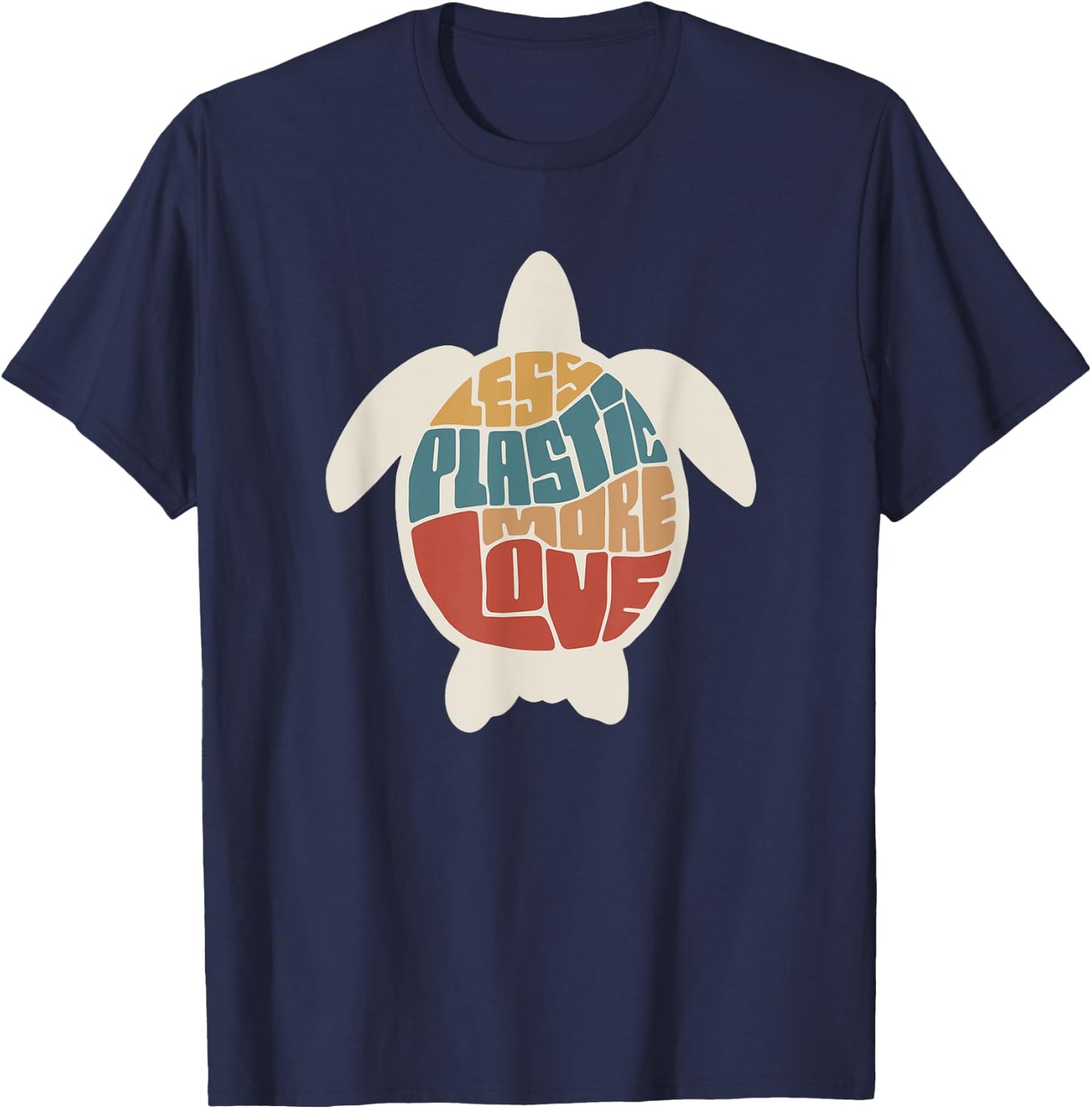 Less Plastic More Love - Retro Turtle Shirt T-Shirt - T-Shirt | Navy