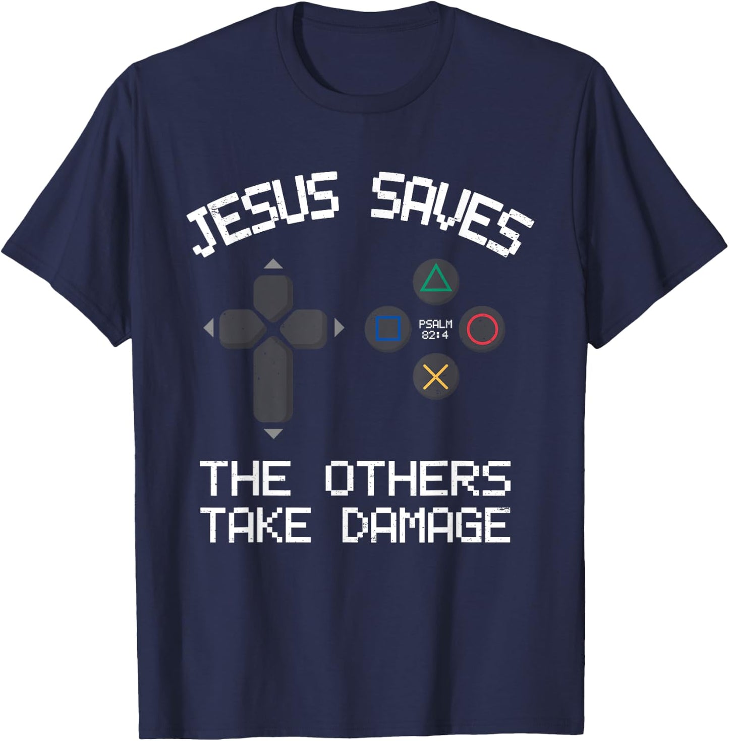 Vintage Christian Video Gamer Jesus Saves T-Shirt - T-Shirt | Navy