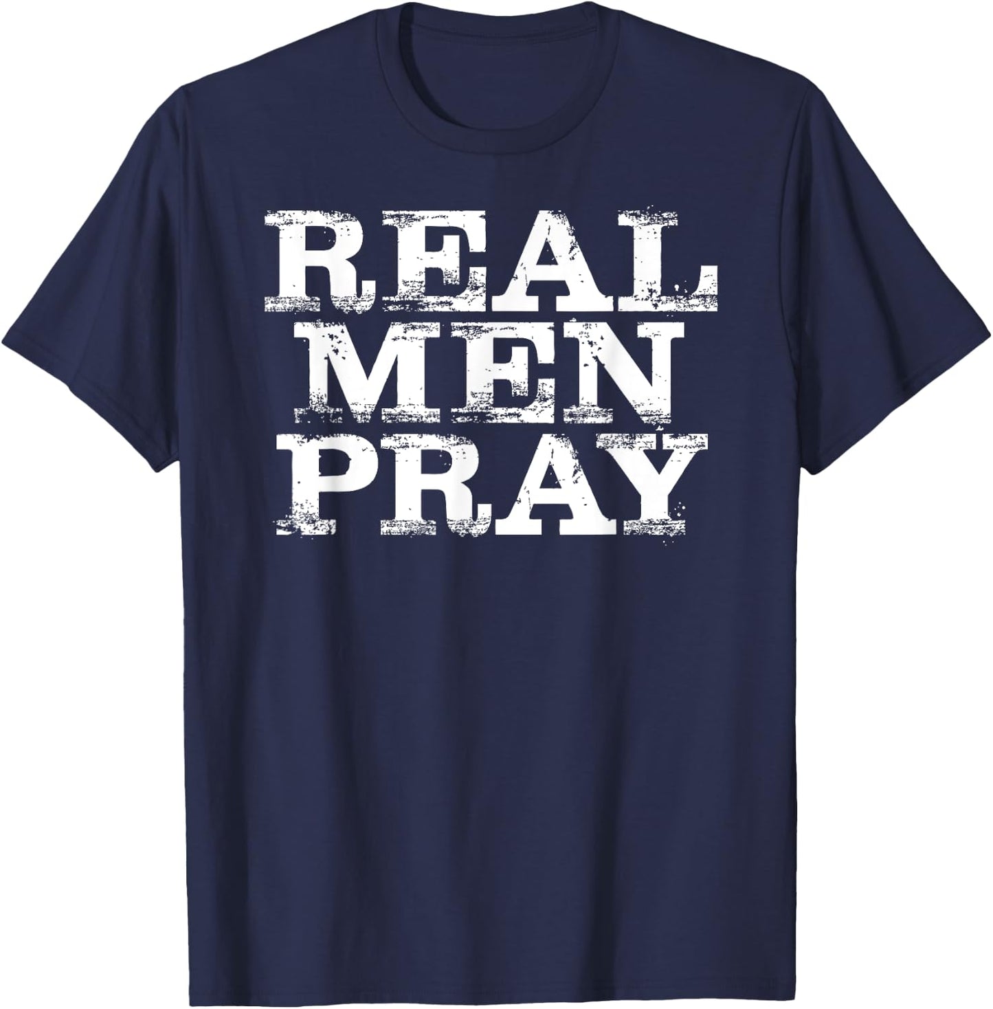 Christian : Real Men Pray Hard Prayer T-Shirt - T-Shirt | Navy