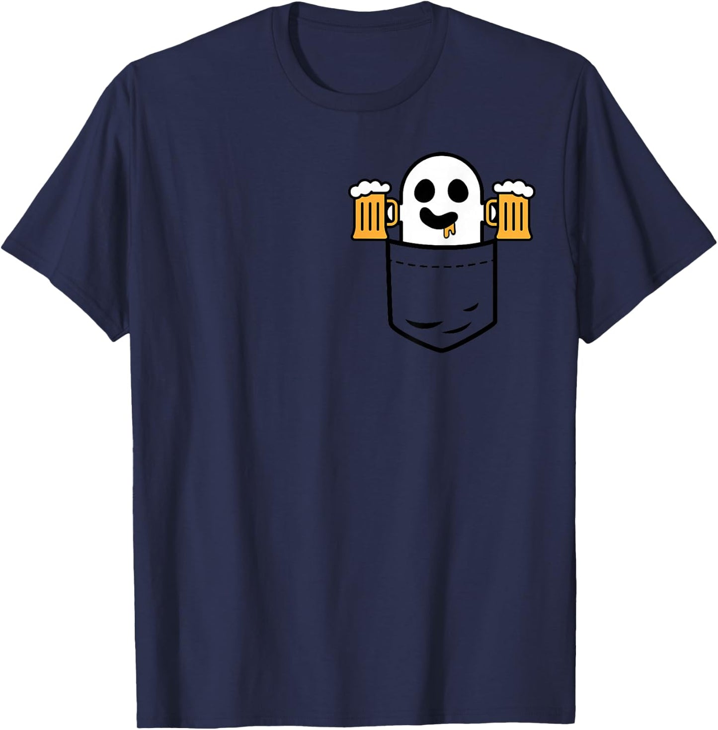 Cute Ghost In Your Pocket Drinking Beer Halloween Costume T-Shirt - T-Shirt | Navy