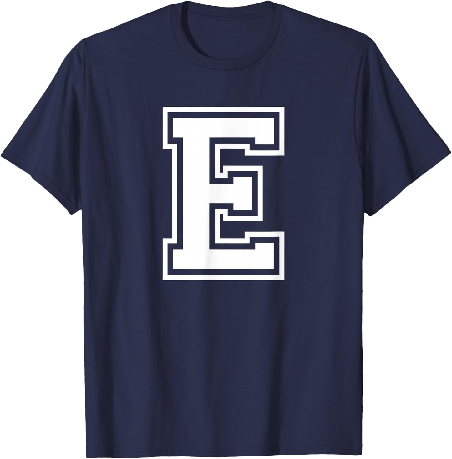 Letter E Name Initial Varsity Alphabet Monogram T-Shirt - T-Shirt | Navy
