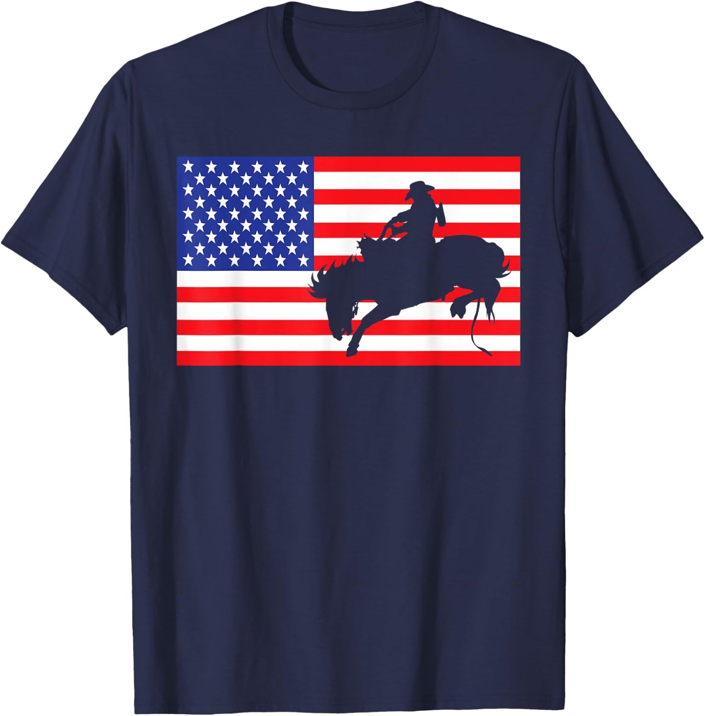 Rodeo USA American Flag Bull Rider Cow Cowboys 4th Of July T-Shirt - T-Shirt | Navy